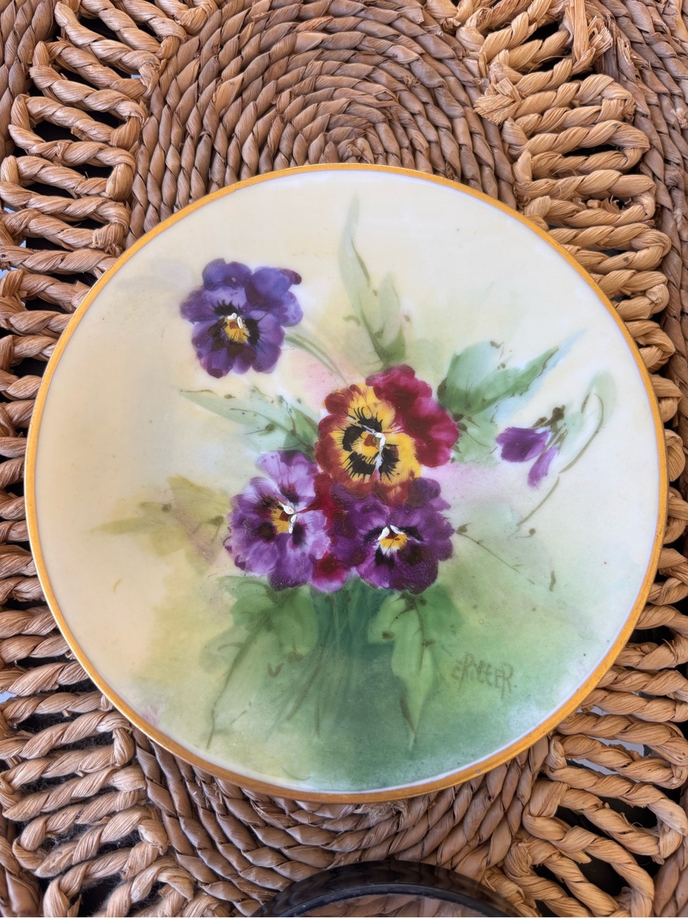 Antique Hand-Painted Floral wall Plate 1900’s - 1920’s